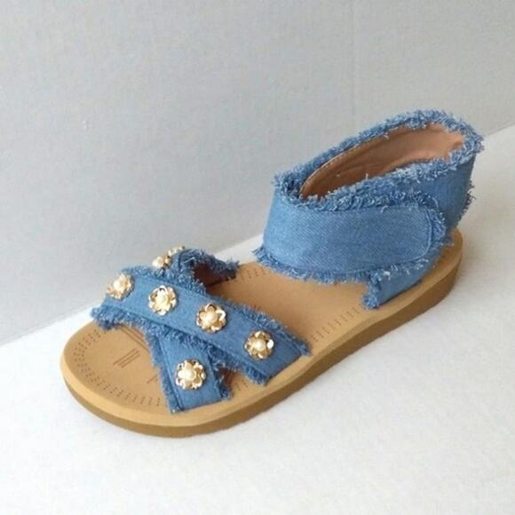 Forever Jeans & Rose Gold Flower Sandals Size 5 - Picture 2 of 7